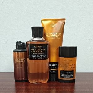 Bath & Body Works Men's MAHOGANY TEAKWOOD 4 Piece Bundle Set